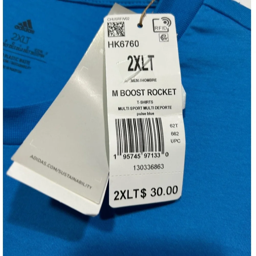 Adidas T-Shirt Mens 2XLT End Plastic Waste Blue Graphic Cotton M Boost‎ Rocket